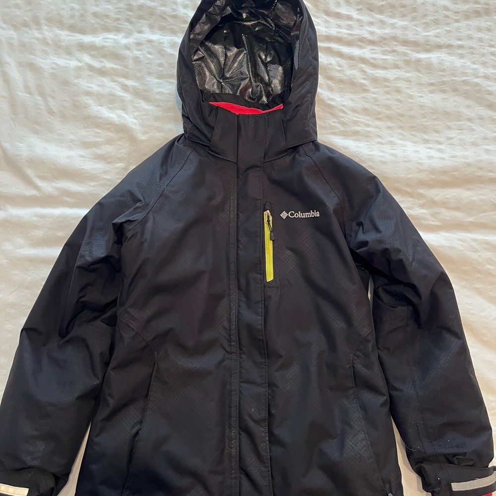 Columbia Girls Waterproof Black Ski Jacket with Pink Collar Lining